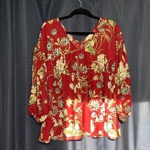 BUCKETLISt burgundy Floral V-Neck Peasant Blouse